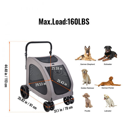 DTC-909 - Durable 4-Wheel Pet Stroller for Safe Travel, 160 lbs Capacity