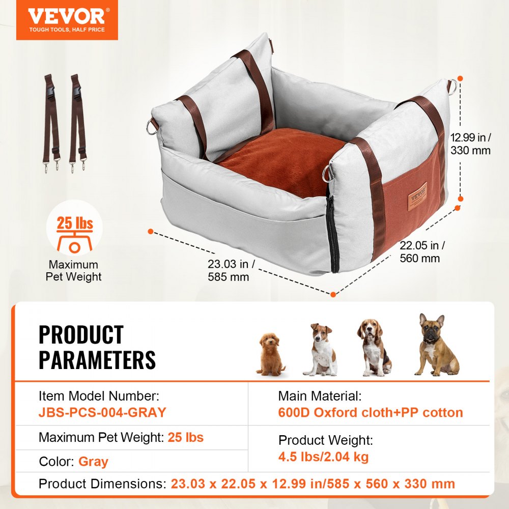 JBS-PCS-004-GRAY - Waterproof Dog Booster Seat for Comfortable Travel (up to 25lbs)