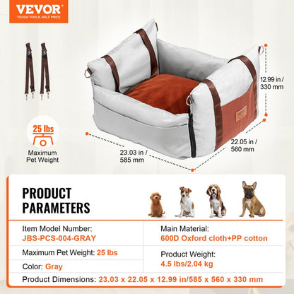 JBS-PCS-004-GRAY - Waterproof Dog Booster Seat for Comfortable Travel (up to 25lbs)