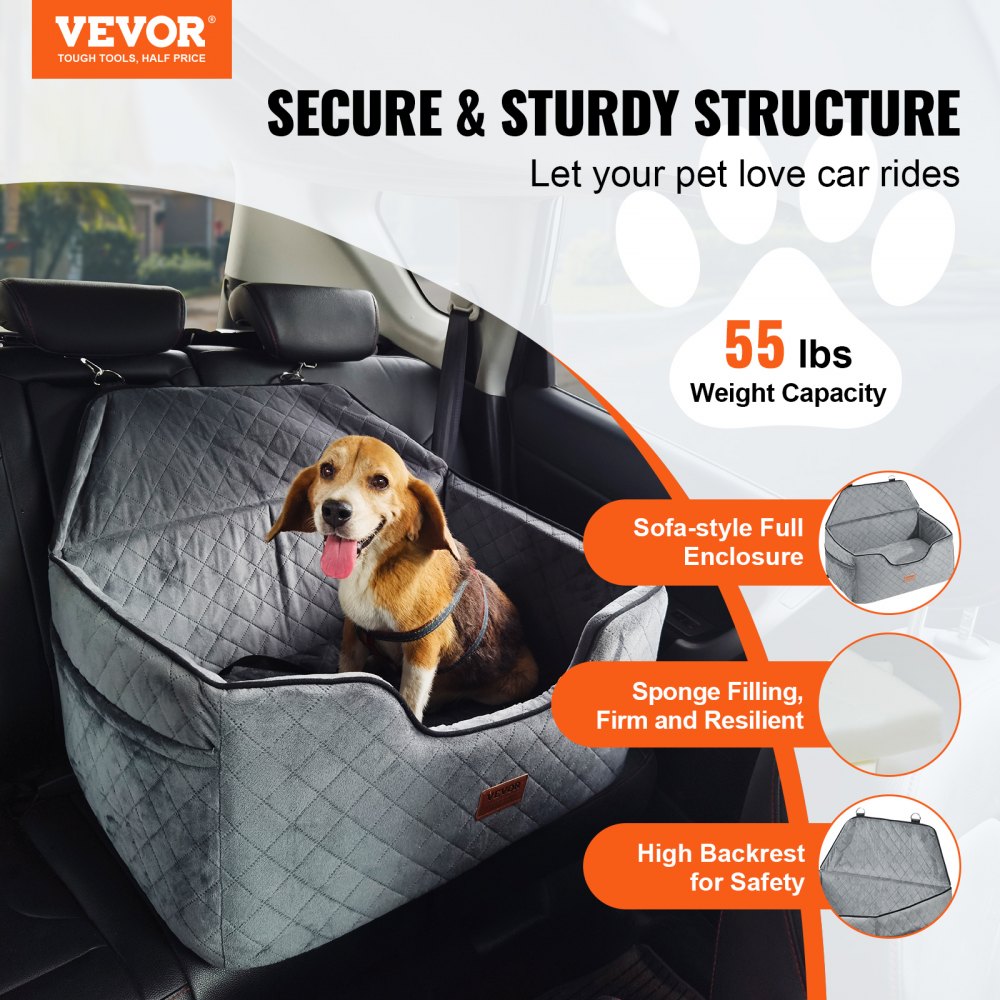 JBS-PCS-001-GRAY - Comfortable Dog Booster Car Seat for Pets up to 55 lbs