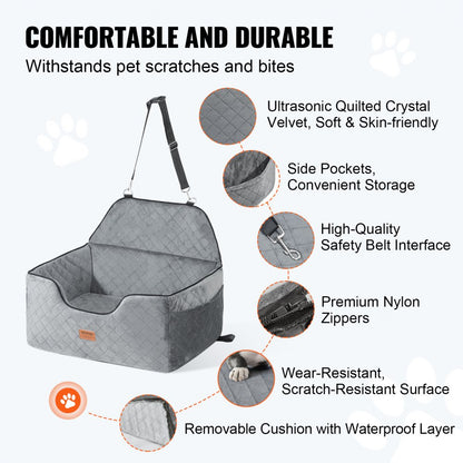 JBS-PCS-001-GRAY - Comfortable Dog Booster Car Seat for Pets up to 55 lbs