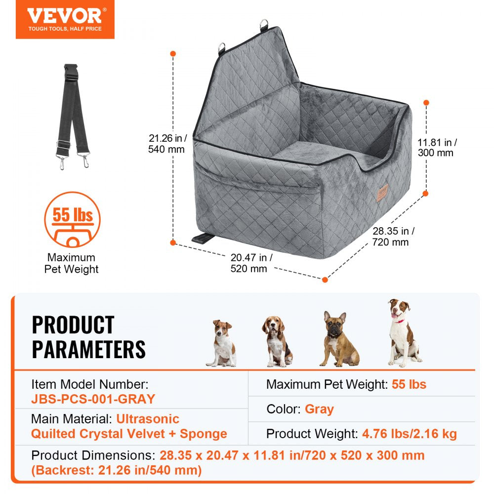 JBS-PCS-001-GRAY - Comfortable Dog Booster Car Seat for Pets up to 55 lbs
