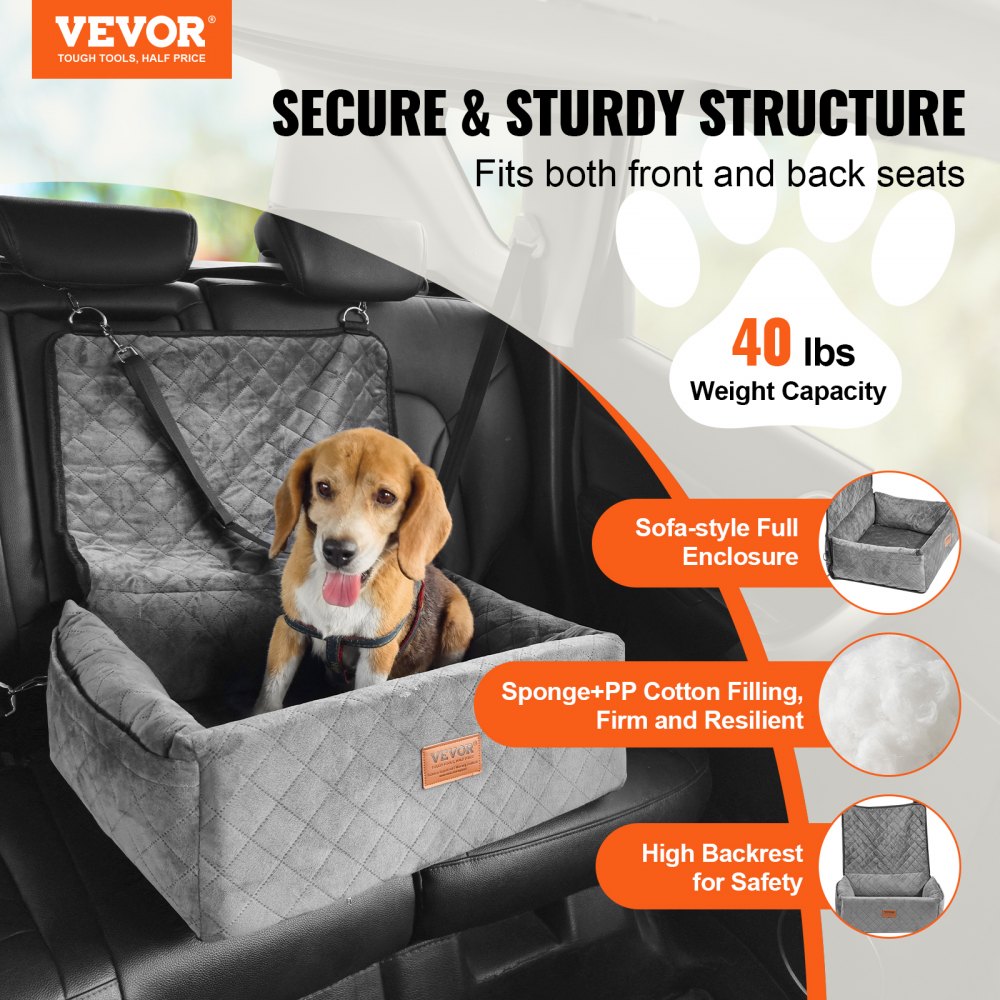 JBS-PCS-003-GRAY - Elevated Dog Car Seat for Dogs Up to 40 lbs