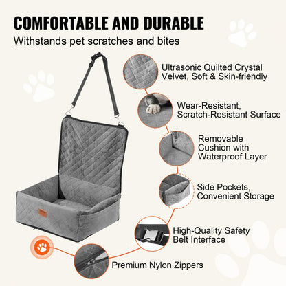 JBS-PCS-003-GRAY - Elevated Dog Car Seat for Dogs Up to 40 lbs
