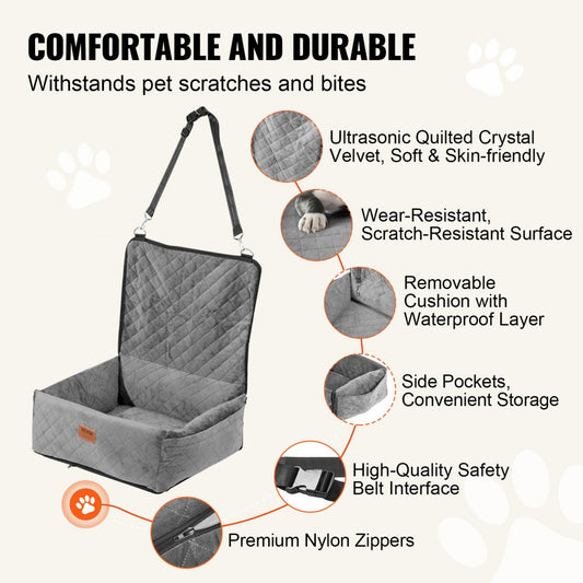 JBS-PCS-003-GRAY - Elevated Dog Car Seat for Dogs Up to 40 lbs