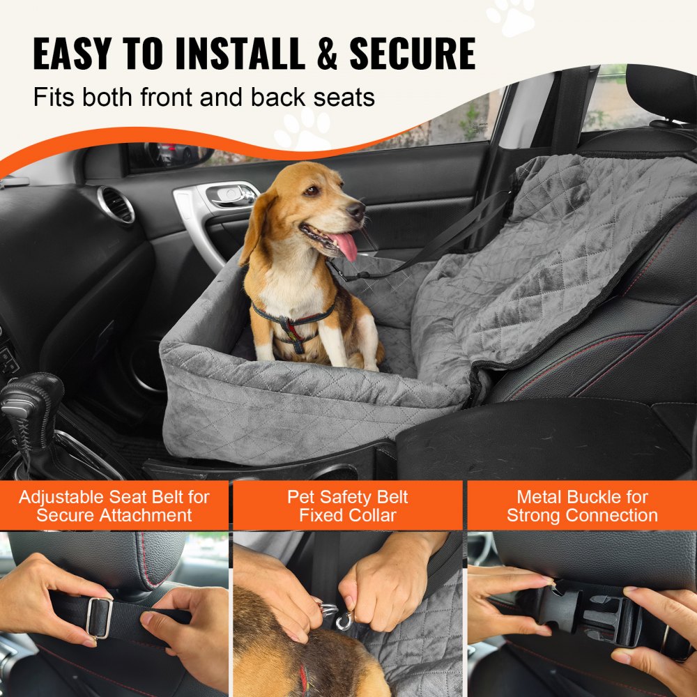 JBS-PCS-003-GRAY - Elevated Dog Car Seat for Dogs Up to 40 lbs