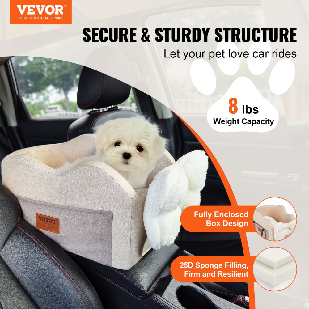 JBS-PCS-005-LIGHT BROWN - VEVOR Waterproof Dog Console Seat for 8 lbs Pet