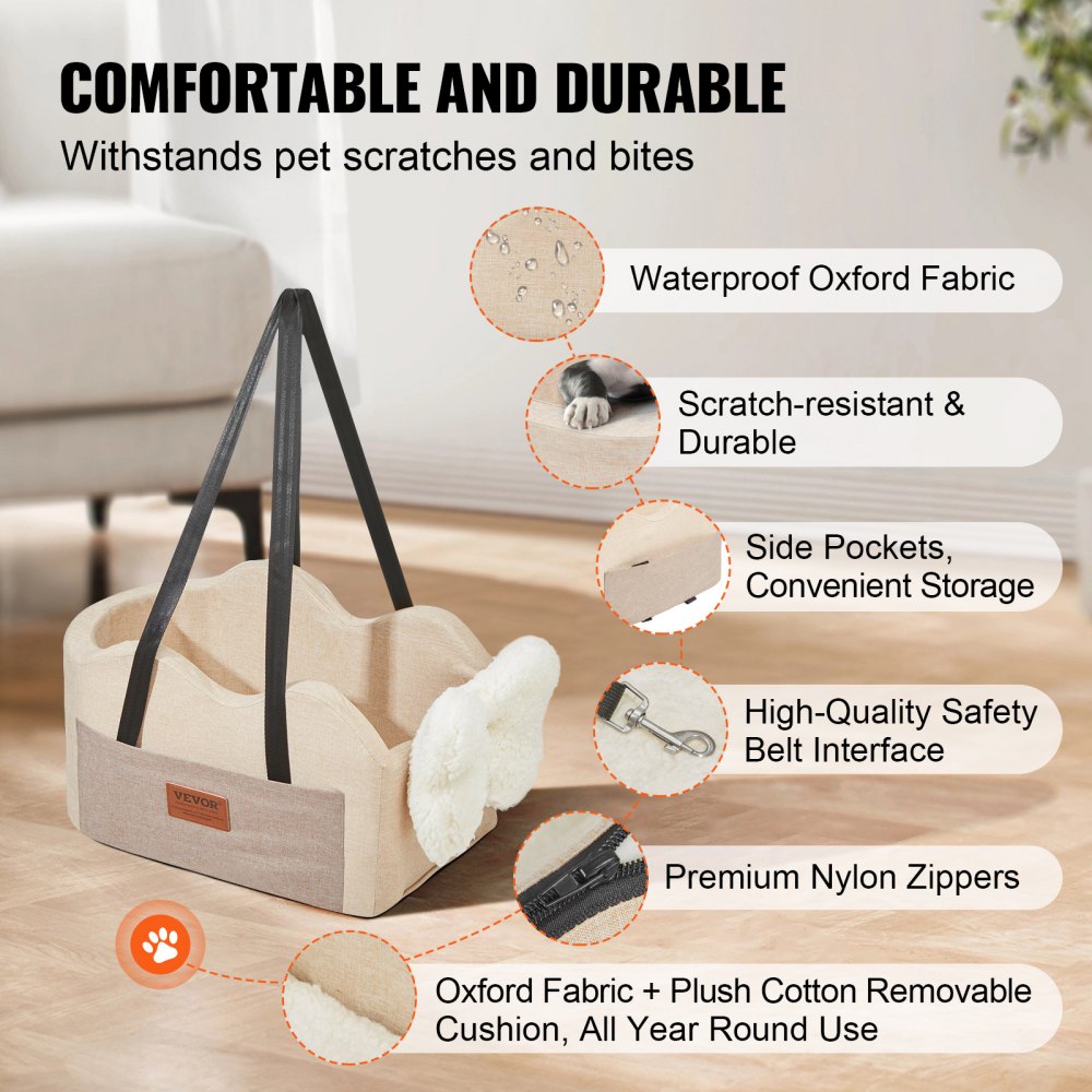 JBS-PCS-005-LIGHT BROWN - VEVOR Waterproof Dog Console Seat for 8 lbs Pet