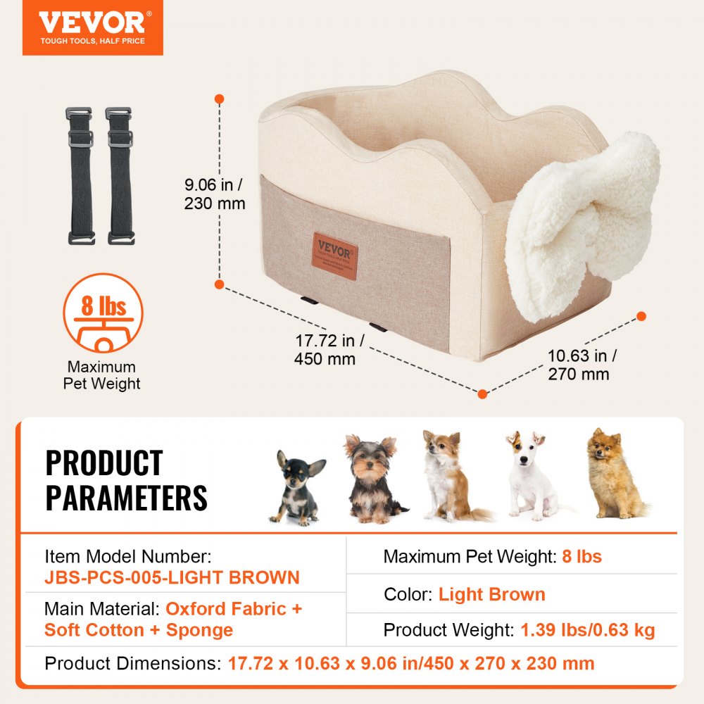JBS-PCS-005-LIGHT BROWN - VEVOR Waterproof Dog Console Seat for 8 lbs Pet