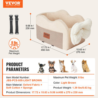 JBS-PCS-005-LIGHT BROWN - VEVOR Waterproof Dog Console Seat for 8 lbs Pet