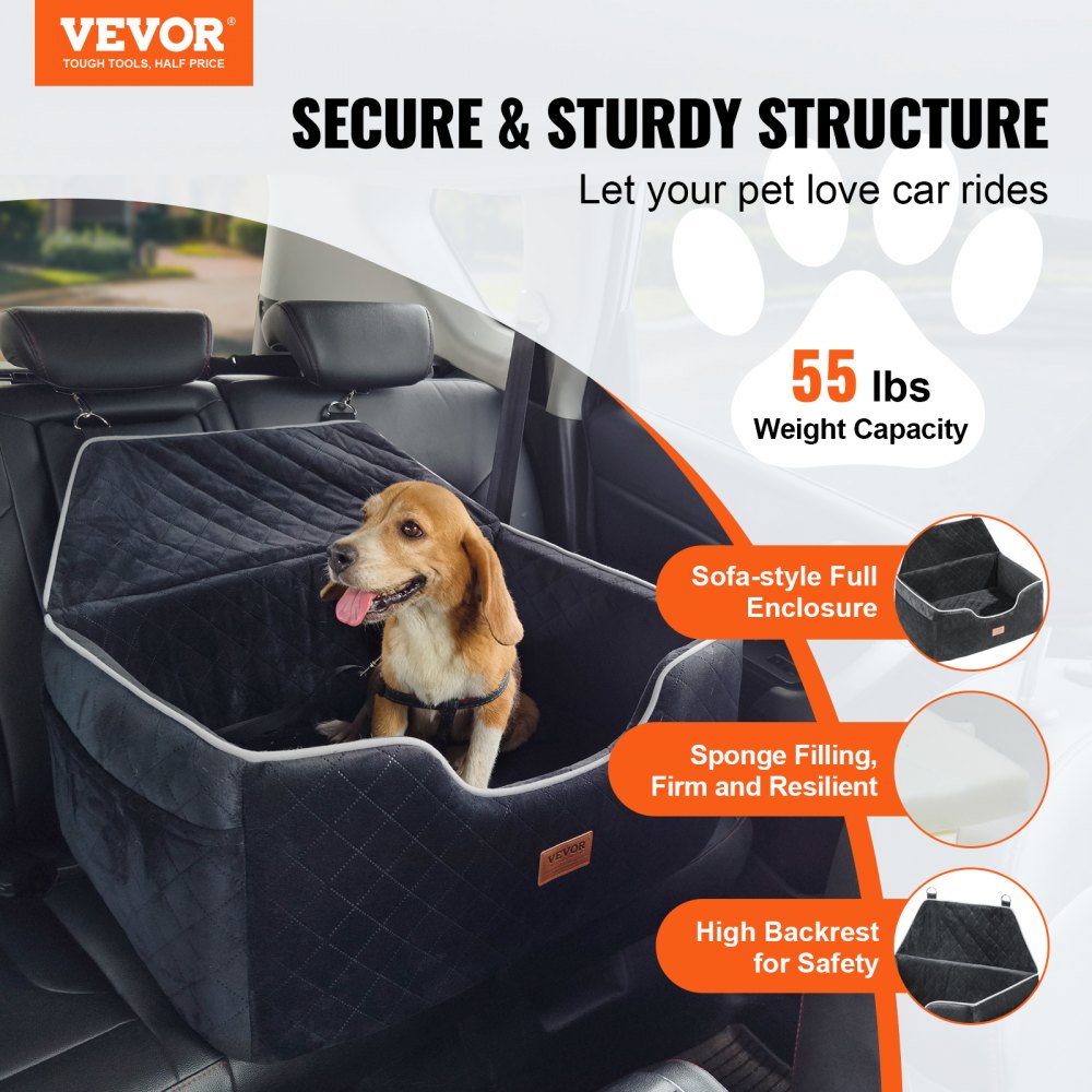JBS-PCS-001-BLACK - Comfortable Dog Booster Car Seat for Pets up to 55 lbs