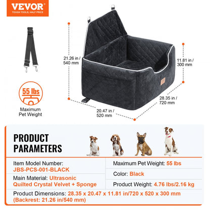 JBS-PCS-001-BLACK - Comfortable Dog Booster Car Seat for Pets up to 55 lbs