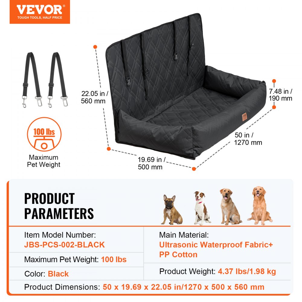 JBS-PCS-002-BLACK - Soft Media Car Booster Seat for Large Dogs up to 100 lbs