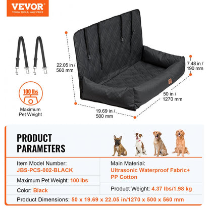 JBS-PCS-002-BLACK - Soft Media Car Booster Seat for Large Dogs up to 100 lbs