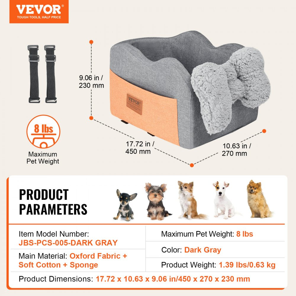 JBS-PCS-005-DARK GRAY - Waterproof Center Console Dog Car Seat for Small Pets