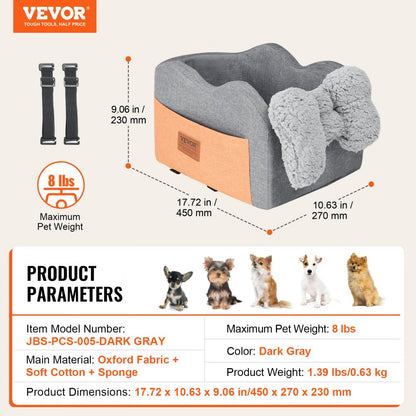 JBS-PCS-005-DARK GRAY - Waterproof Center Console Dog Car Seat for Small Pets