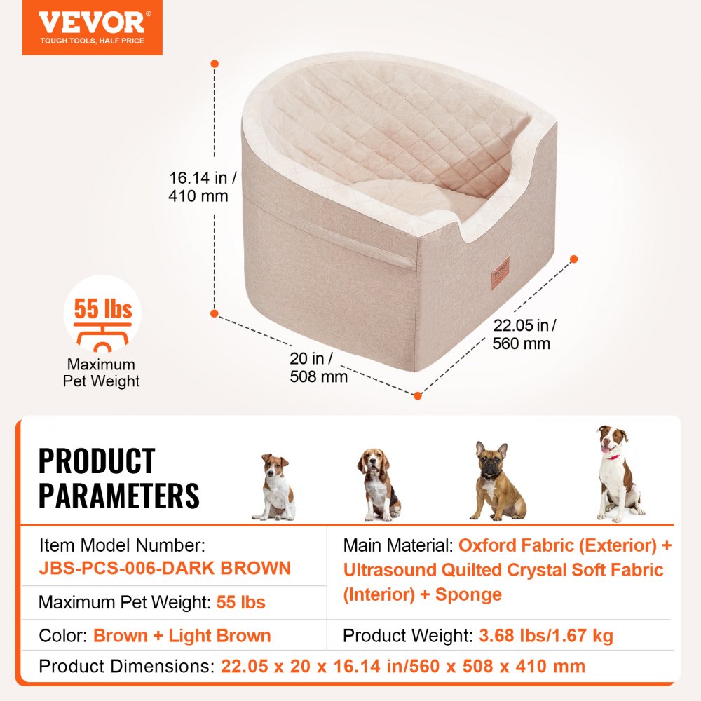 JBS-PCS-006-DARK BROWN - VEVOR Dog Booster Seat for Small Dogs, Easy Install
