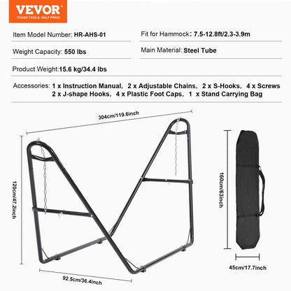HR-AHS-01 - Heavy-Duty Steel Hammock Stand for 7.5-12.8 ft Hammocks