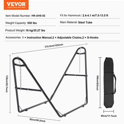 HR-AHS-02 - Heavy-Duty Hammock Stand for 7.5-13.5ft Hammocks, 550lbs Capacity