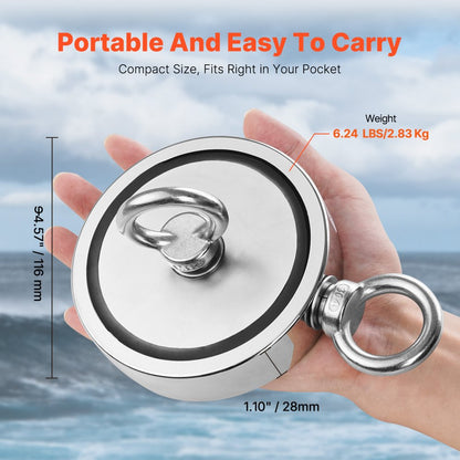 MG L-116D-2000 LBS - 2000 LBS Neodymium Fishing Magnet with Accessories
