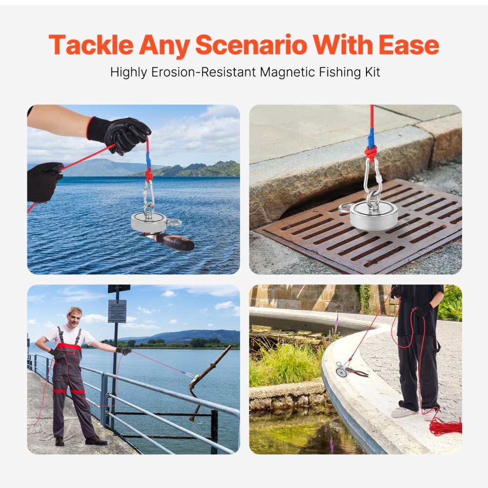 MG L-94DR-1700 LBS - Powerful 1700 LBS Neodymium Fishing Magnet Kit