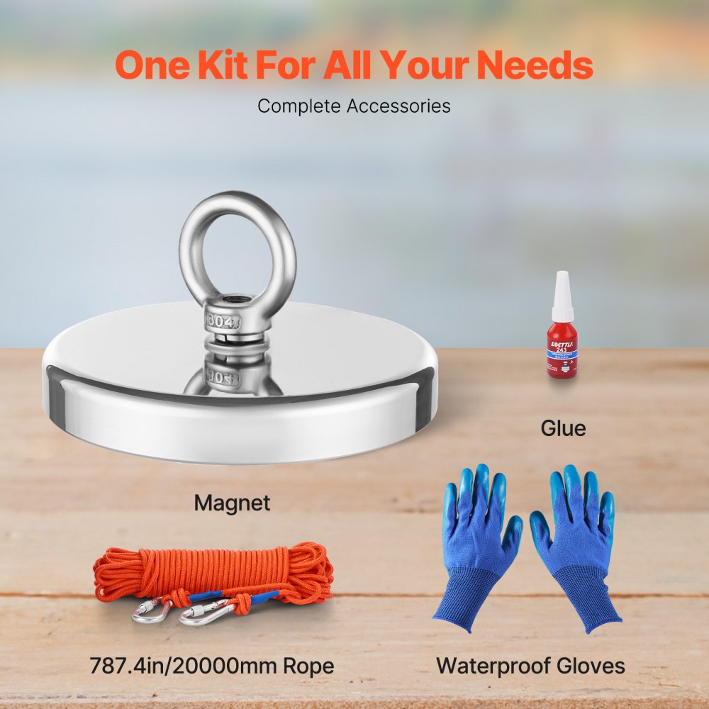 MG L-D116A-1300 LBS - Powerful 1300 LBS Fishing Magnet Kit with Accessories