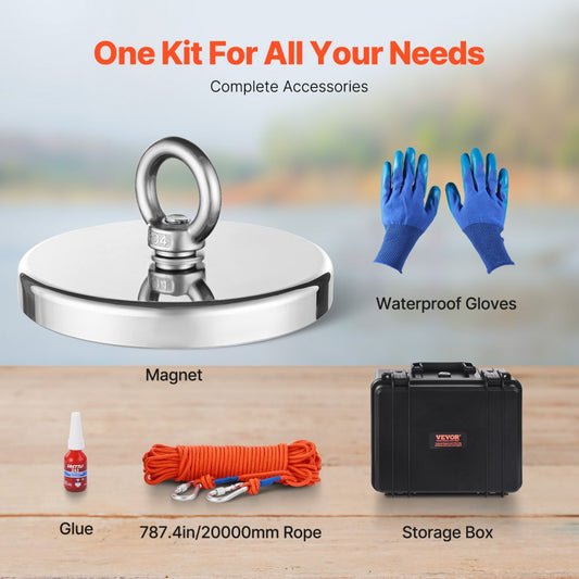 MG L-136A-2000 LBS - Durable 2000 LBS Neodymium Fishing Magnet Kit with Accessories