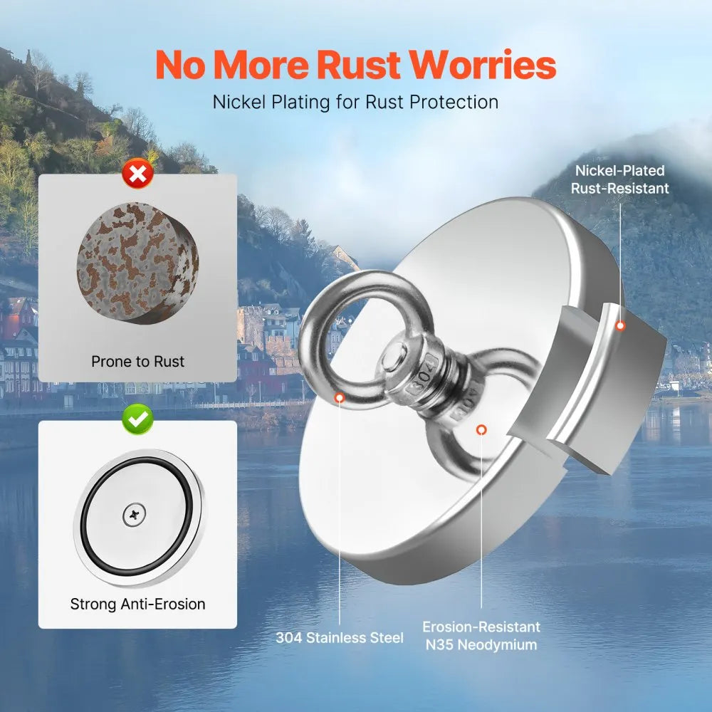 MG L-136A-2000 LBS - Durable 2000 LBS Neodymium Fishing Magnet Kit with Accessories