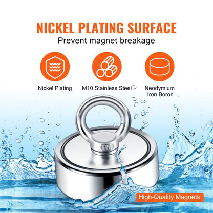 MGL75-2A - 1200lbs Double-Sided Magnet Fishing Kit with 65FT Rope