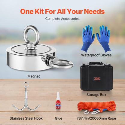 MGL-94D-1400 LBS - 1400 LBS Neodymium Fishing Magnet Kit with Accessories