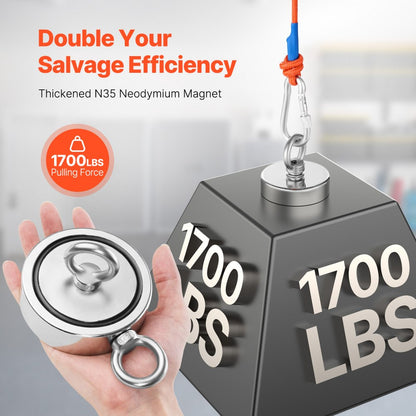 MG L-94DR-1700 LBS - 1700 LBS Neodymium Fishing Magnet Kit with Accessories