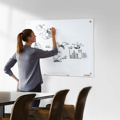 GB-2436-MW - 36" x 24" Frameless Magnetic Glass Whiteboard with Accessories