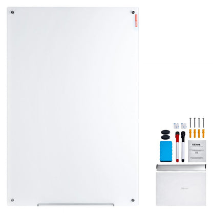 GB-2436-MW - 36" x 24" Frameless Magnetic Glass Whiteboard with Accessories