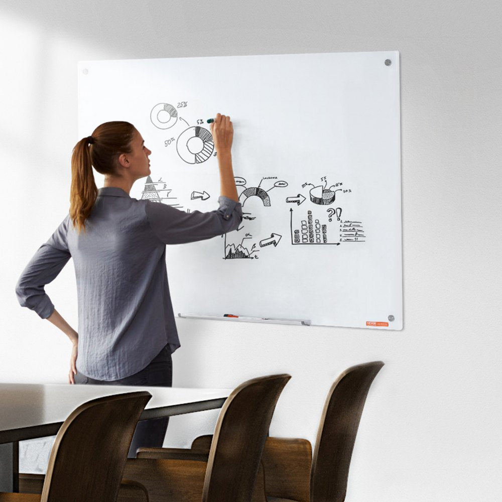 GB-3248-MW - Frameless 48" Magnetic Glass Whiteboard for Elegant Workspaces