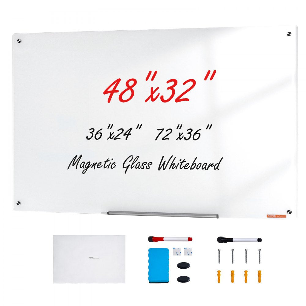 GB-3248-MW - Frameless 48" Magnetic Glass Whiteboard for Elegant Workspaces