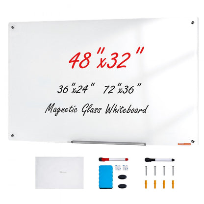 GB-3248-MW - Frameless 48" Magnetic Glass Whiteboard for Elegant Workspaces
