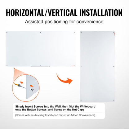 GB-3672-MW - 72" Frameless Magnetic Glass Whiteboard for Modern Spaces
