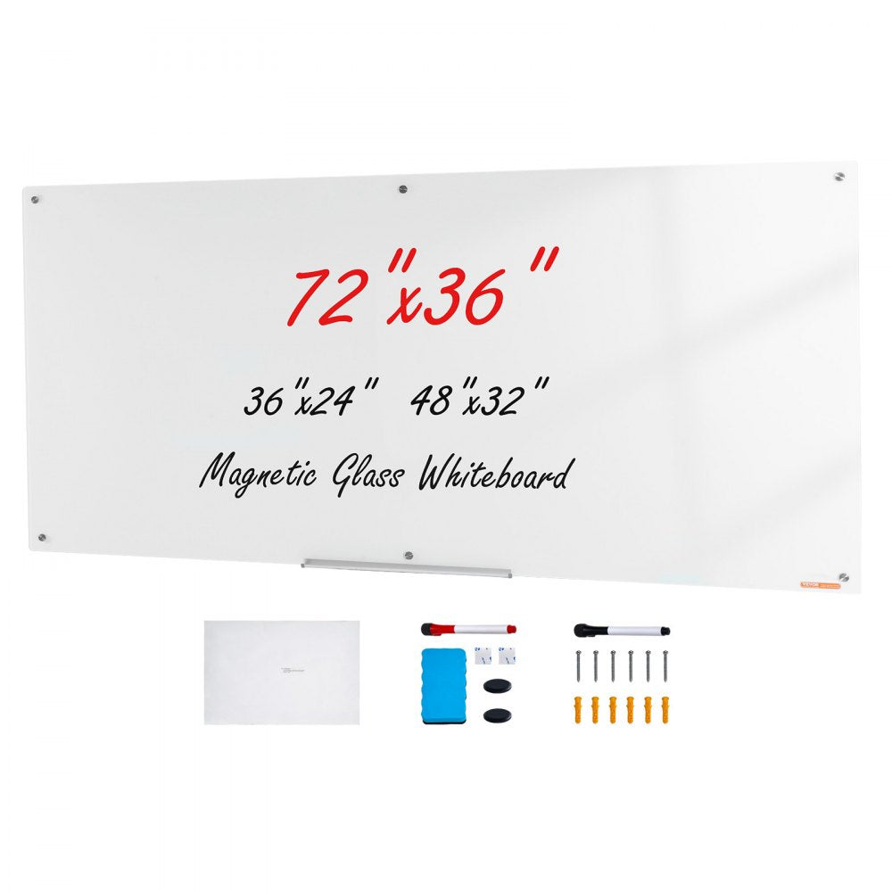 GB-3672-MW - 72" Frameless Magnetic Glass Whiteboard for Modern Spaces