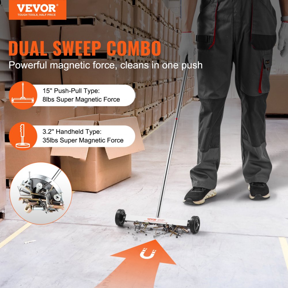 QJ8039+QJ8010 - 15" Magnetic Sweeper & Telescoping Tool for Efficient Cleanup