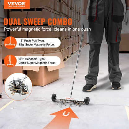QJ8039+QJ8010 - 15" Magnetic Sweeper & Telescoping Tool for Efficient Cleanup
