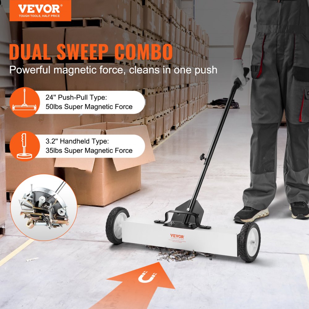 QJ8012-24+QJ8010 - 24-Inch VEVOR Magnetic Sweeper with Telescoping Handle and Wheels