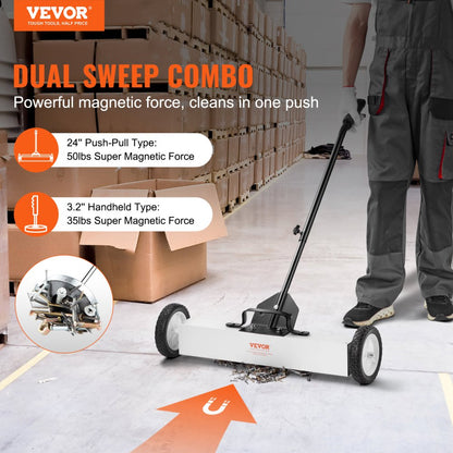QJ8012-24+QJ8010 - 24-Inch VEVOR Magnetic Sweeper with Telescoping Handle and Wheels