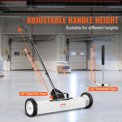 QJ8012-24+QJ8010 - 24-Inch VEVOR Magnetic Sweeper with Telescoping Handle and Wheels