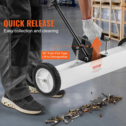 QJ8012-24+QJ8010 - 24-Inch VEVOR Magnetic Sweeper with Telescoping Handle and Wheels