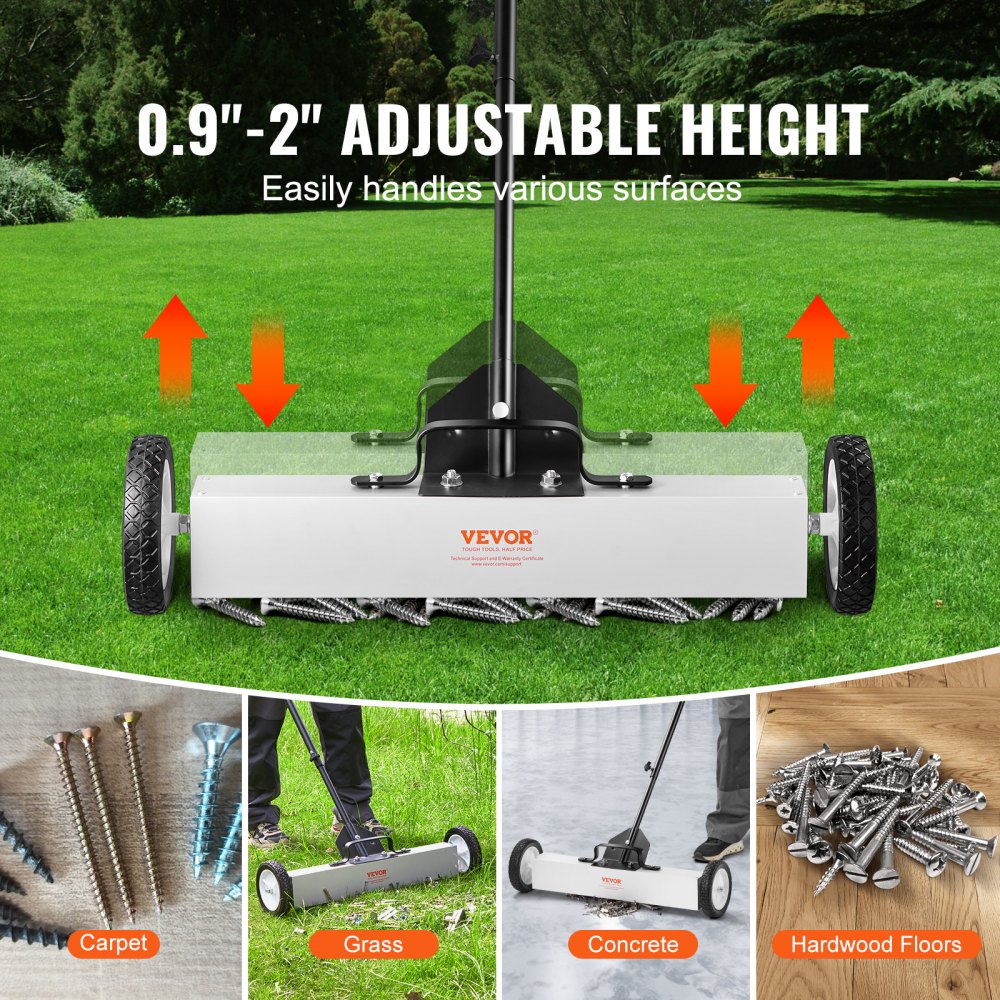 QJ8012-24+QJ8010 - 24-Inch VEVOR Magnetic Sweeper with Telescoping Handle and Wheels