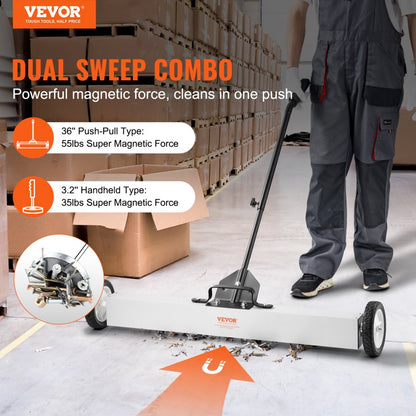QJ8012-36 + QJ8010 - 36'' Magnetic Sweeper Set with Telescoping Pickup Tool