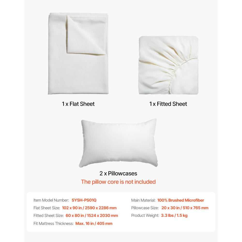 SYSH-PS01Q - Soft & Breathable 4-Piece Queen Bed Sheet Set