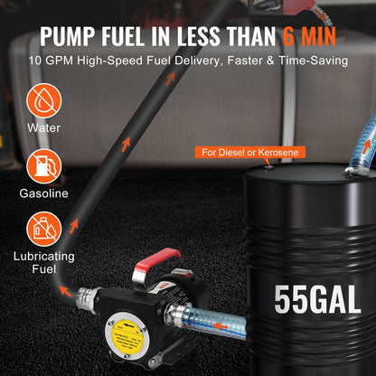 DCFD40A - 12V Fuel Transfer Pump, 10 GPM, Includes 13ft Hose