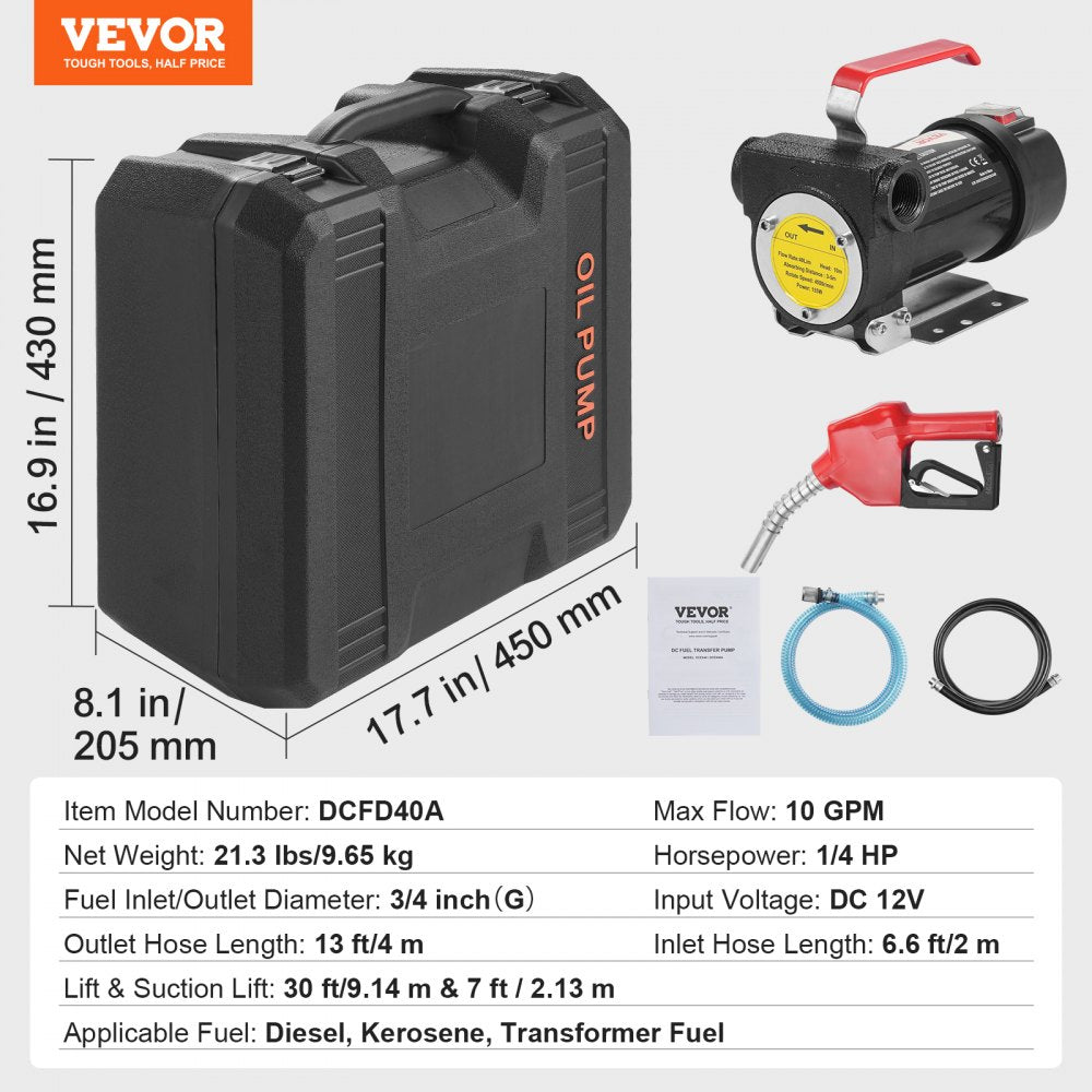 DCFD40A - 12V Fuel Transfer Pump, 10 GPM, Includes 13ft Hose