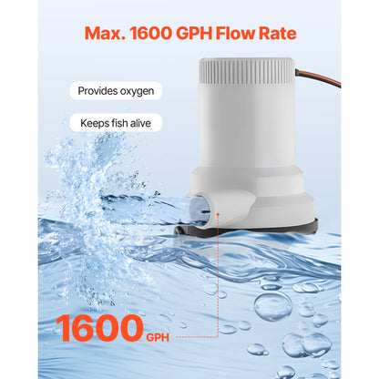 NMBP1-G1600-01A - 12V Submersible Livewell Pump, 1600 GPH Flow Rate